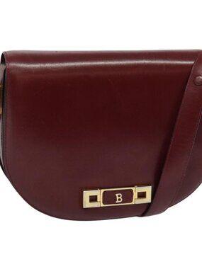 Authentic BALLY Shoulder Bag Leather Red Gold